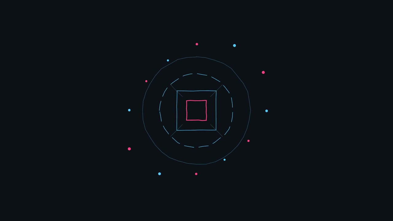 Abstract Geometric Motion Graphic with Rotating Square and Circular Elements