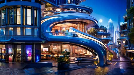 a futuristic building with a spiral staircase in the middle of it