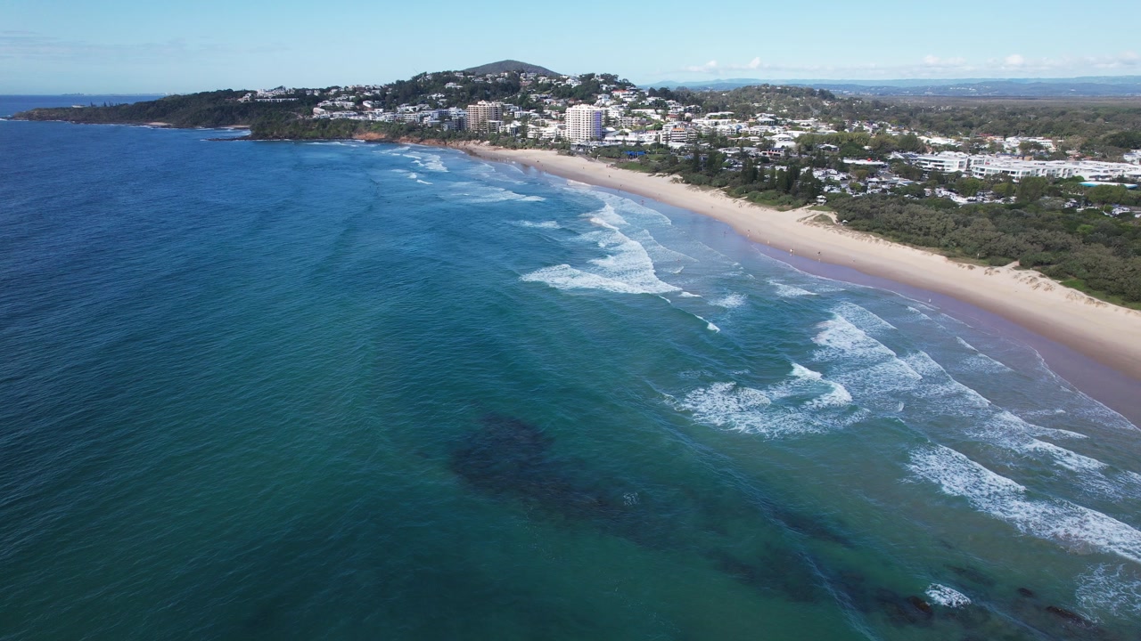 Blue Sea With Clear Waters By Coolum Beach In Summer In Queensland, Australia. - aerial shot