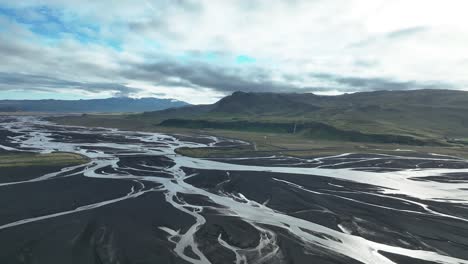 Braided-Riverbed-Overlooking-Seljalandsfoss-Waterfall-In-South-Iceland