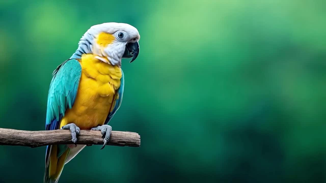 Colorful Parrot Perched on a Branch with Green Background