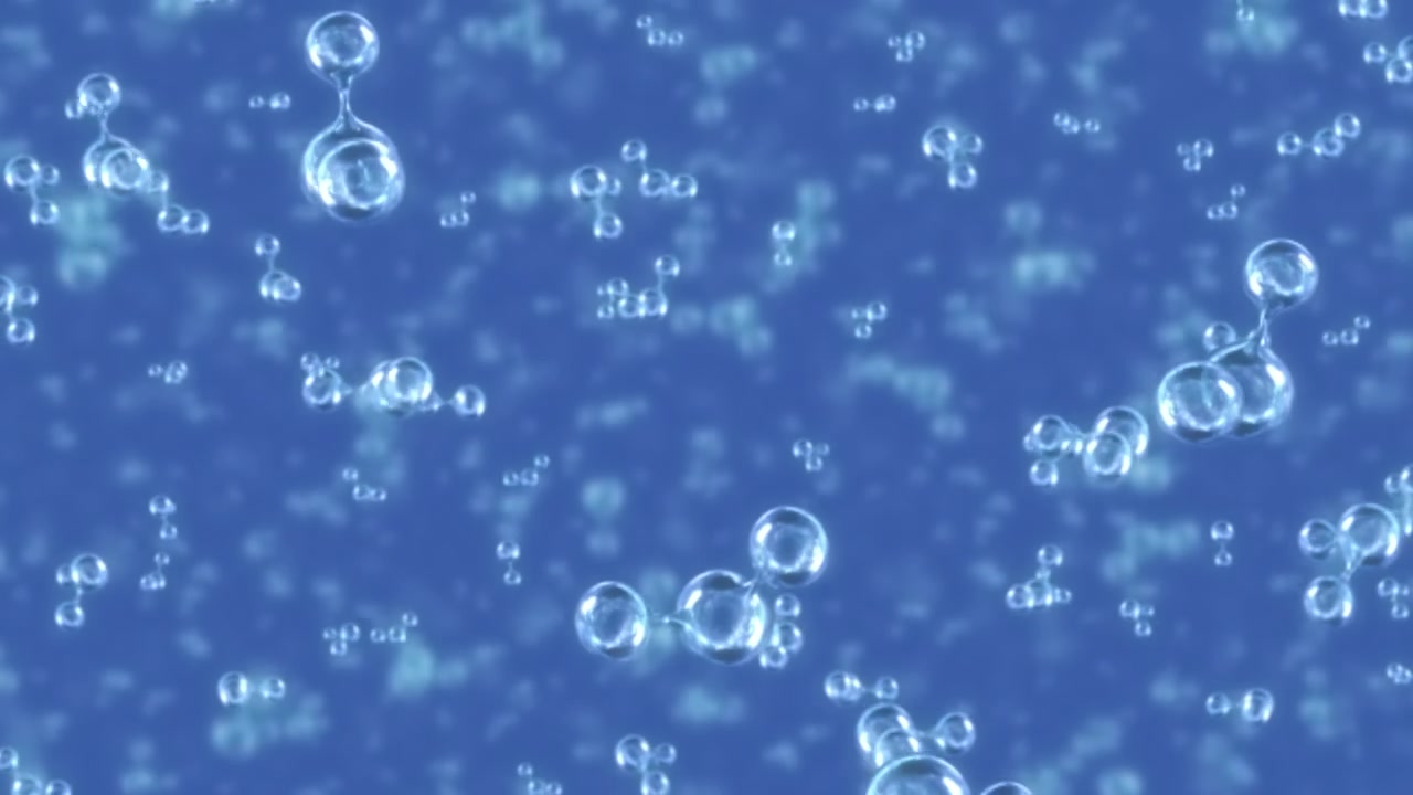 H2O su molekülü yakınlaştırma. H2O moleküllerine yakınlaşan bu 3D animasyon, uzaklaşmanız gerektiğinde tersine de kullanılabilir.