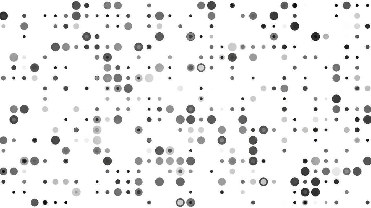 Minimalist white background with black and gray circles of different diameters and stroke weights. Monochrome abstract circle pattern with varying sizes. Loop animation