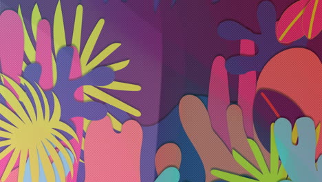 animación digital de formas abstractas coloridas que se mueven contra un fondo púrpura