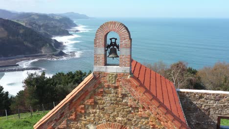 aerial drone view of a hermitage next to the cantabrian sea in deba in the basque country