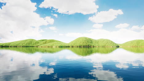 landforms with grass and lake in the nature, 3d rendering.