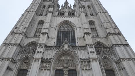 Establishing tilt of St Michael and St Gudula Cathedral in Brussels, historic Gothic design and towers