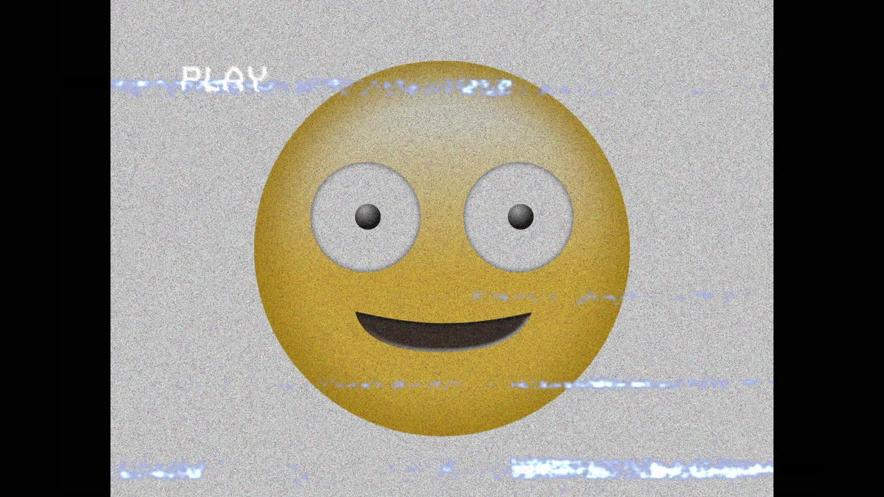 animación digital de vhs efecto de falla contra el emoji de cara tonta en fondo gris