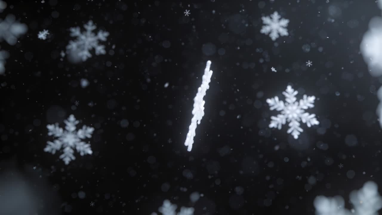 Rotating prominent central snowflake drifting from slight airflow in close-up, with nearby flakes