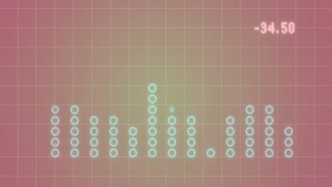 animation of statistical data processing over grid network against pink background