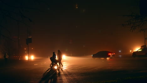foggy night city crossing