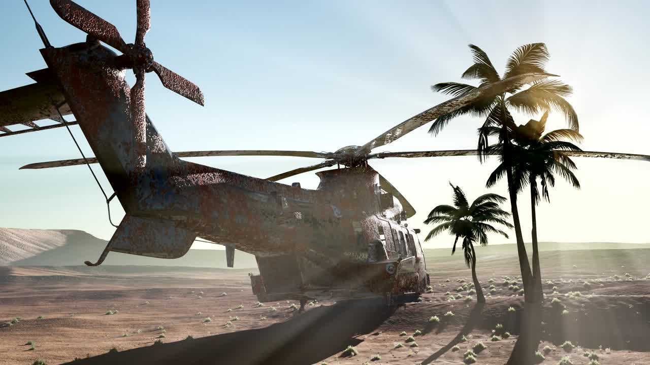 viejo helicóptero militar oxidado