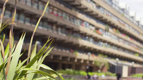 cerca de los jardines fuera de los apartamentos residenciales en el centro de barbican en la ciudad de londres, reino unido 2