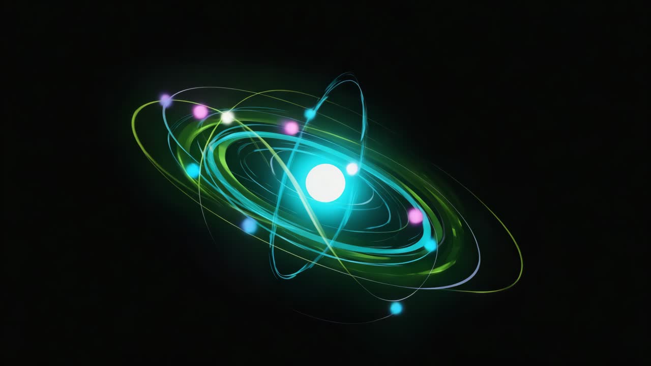 Abstract Atom Model with Glowing Orbiting Electrons