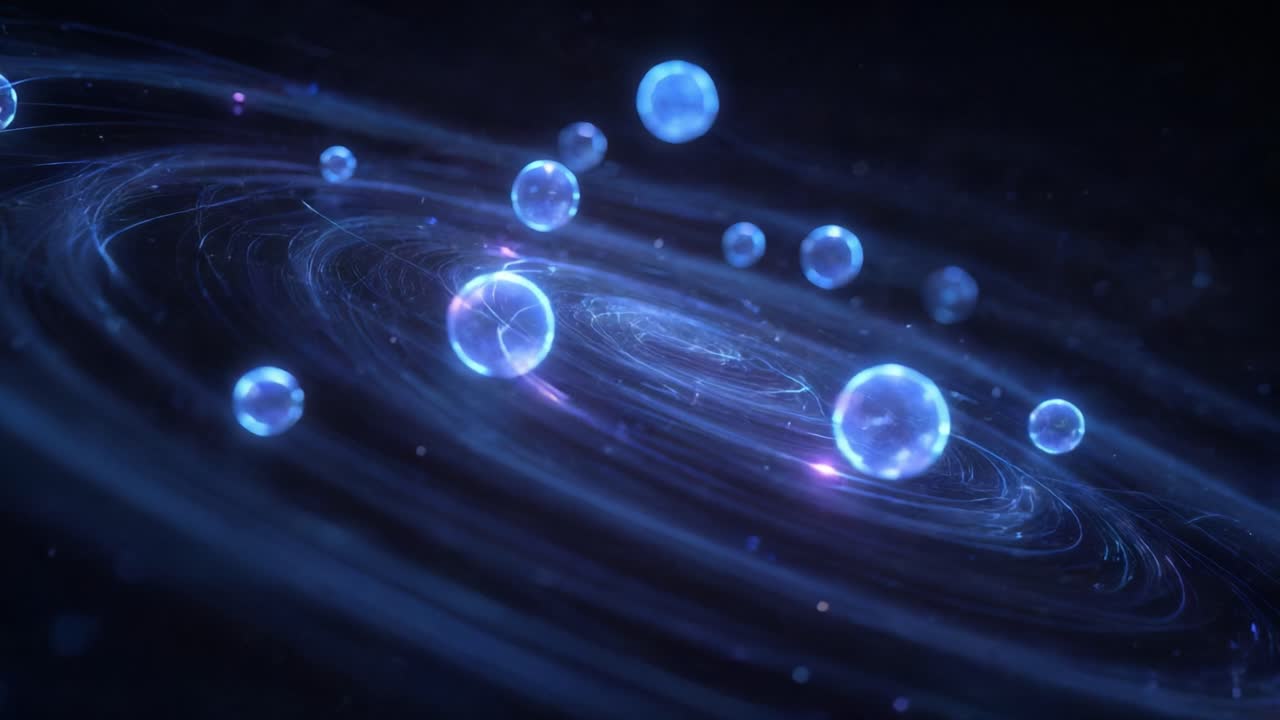 Conceptual animation of multiple bubble universes floating through the spacetime continuum of a larger cosmos, representing parallel worlds, quantum physics, and multiverse theory concepts