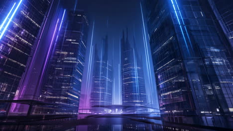 cinematic animation of futuristic smart city skyline with dynamic glowing data lines. concept of digital technology, innovation, and fast data flow in modern urban environments.