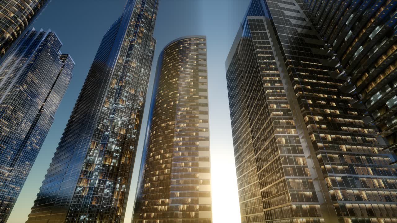 rascacielos de la ciudad al atardecer