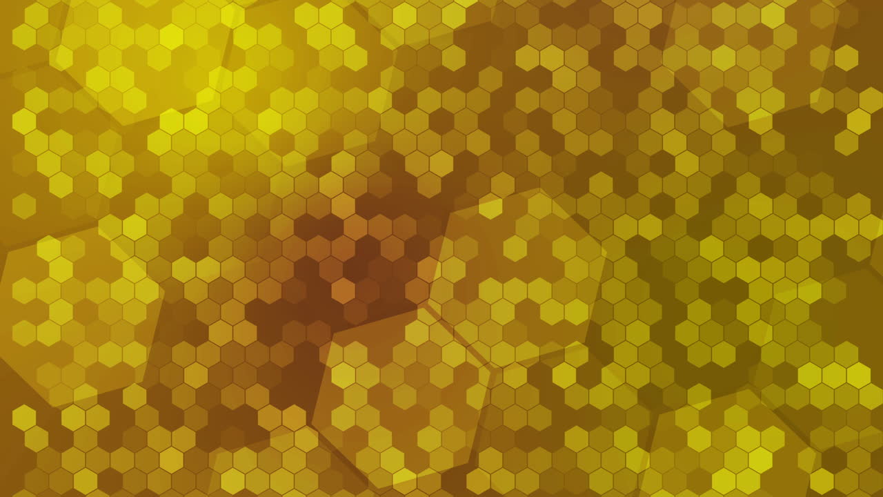 Looped animation of yellow honeycomb pattern. Dynamic hexagonal grid of geometric shapes.