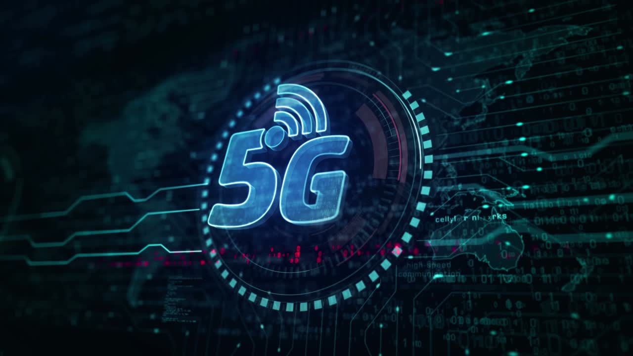 concetto digitale di ciclo di simboli della rete telefonica mobile ad alta velocità 5g