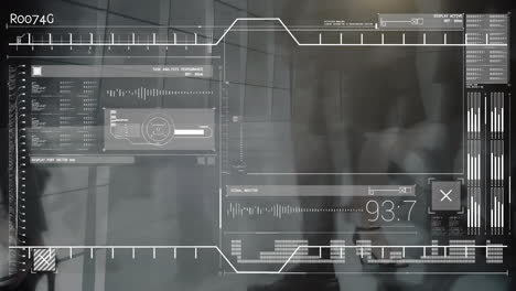 animación del procesamiento de datos sobre empresarios que caminan en la oficina