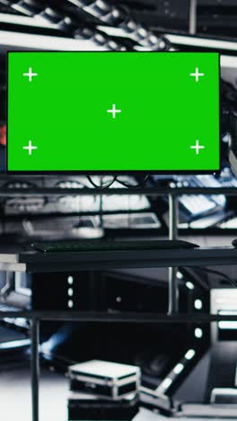 vertical video chroma key tablet in orbital station surrounded by high tech gear