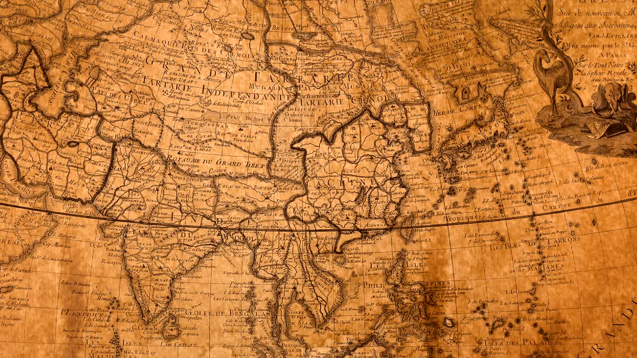 Antikt kartografisk kort over Asien-kontinentet, detaljeret historisk geografisk illustration