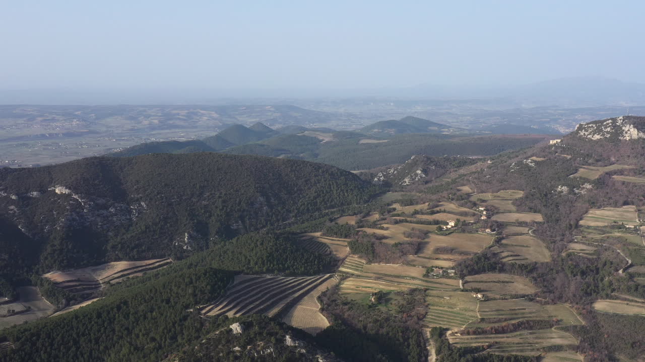 Rural aerial landscape vineyards Dentelles de Montmirail France