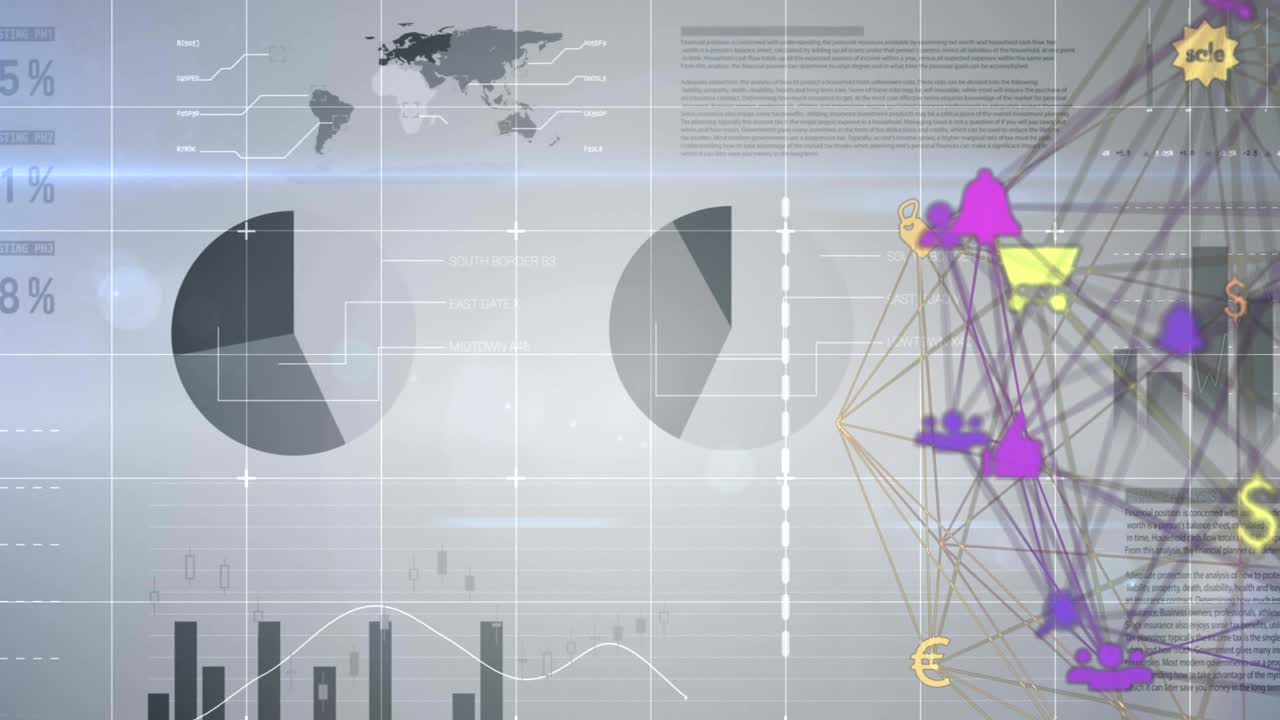 de iconos de conexiones web contra el procesamiento de datos financieros