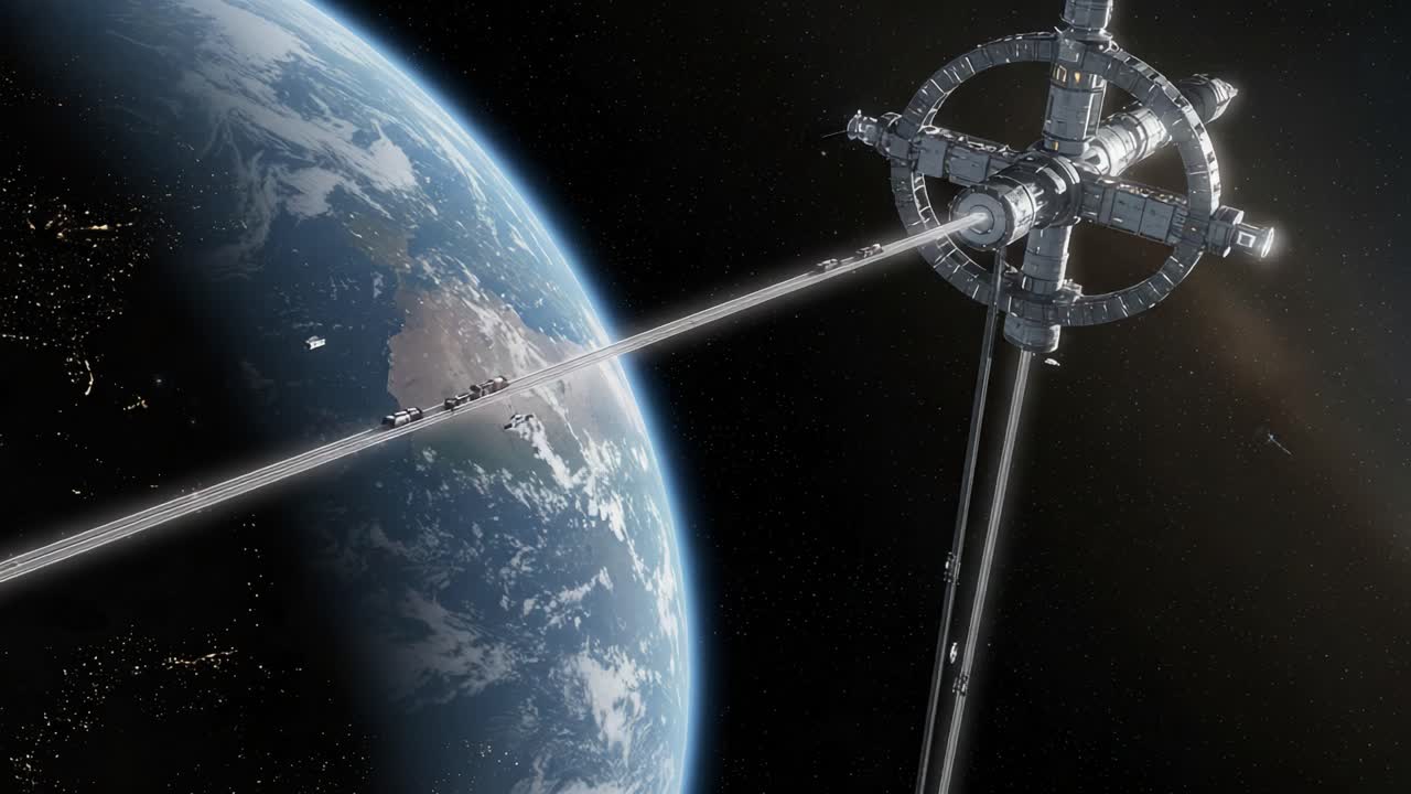 A Stunning View of a Sci-Fi Space Station Orbiting Earth, Showcasing Advanced Technology and the Beauty of the Planet from a Futuristic Perspective