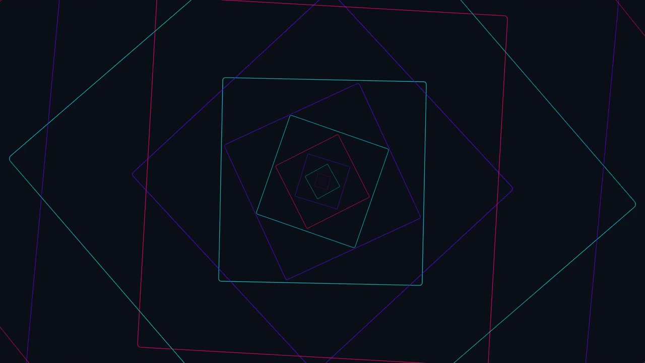 Abstract Animation of Rotating Neon Square Frames