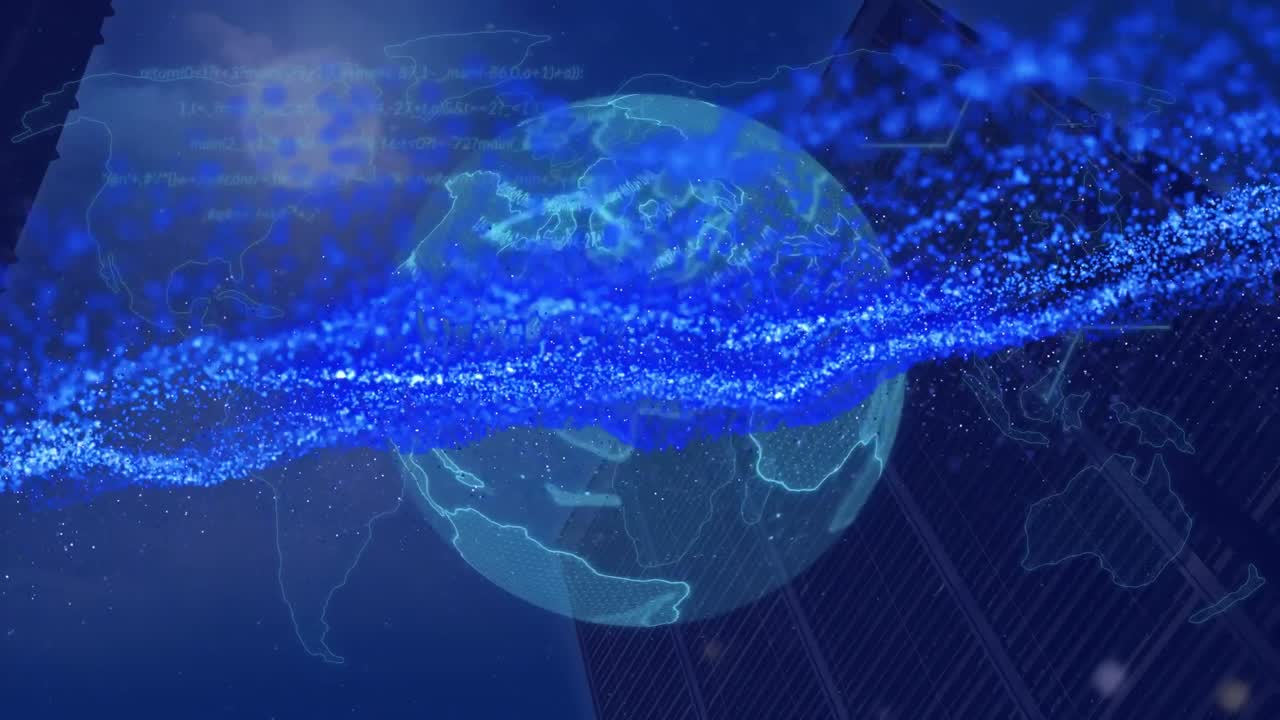 世界地図と輝く青い網のアニメーション
