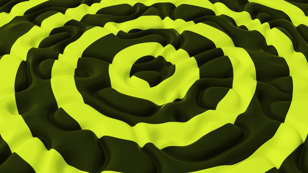 fondo abstracto con círculos negros amarillos en el campo de ondas de ruido. superficie desplazada detallada. plantilla de fondo moderna para documentos, informes y presentaciones. ciencia ficción futurista. animación 3d