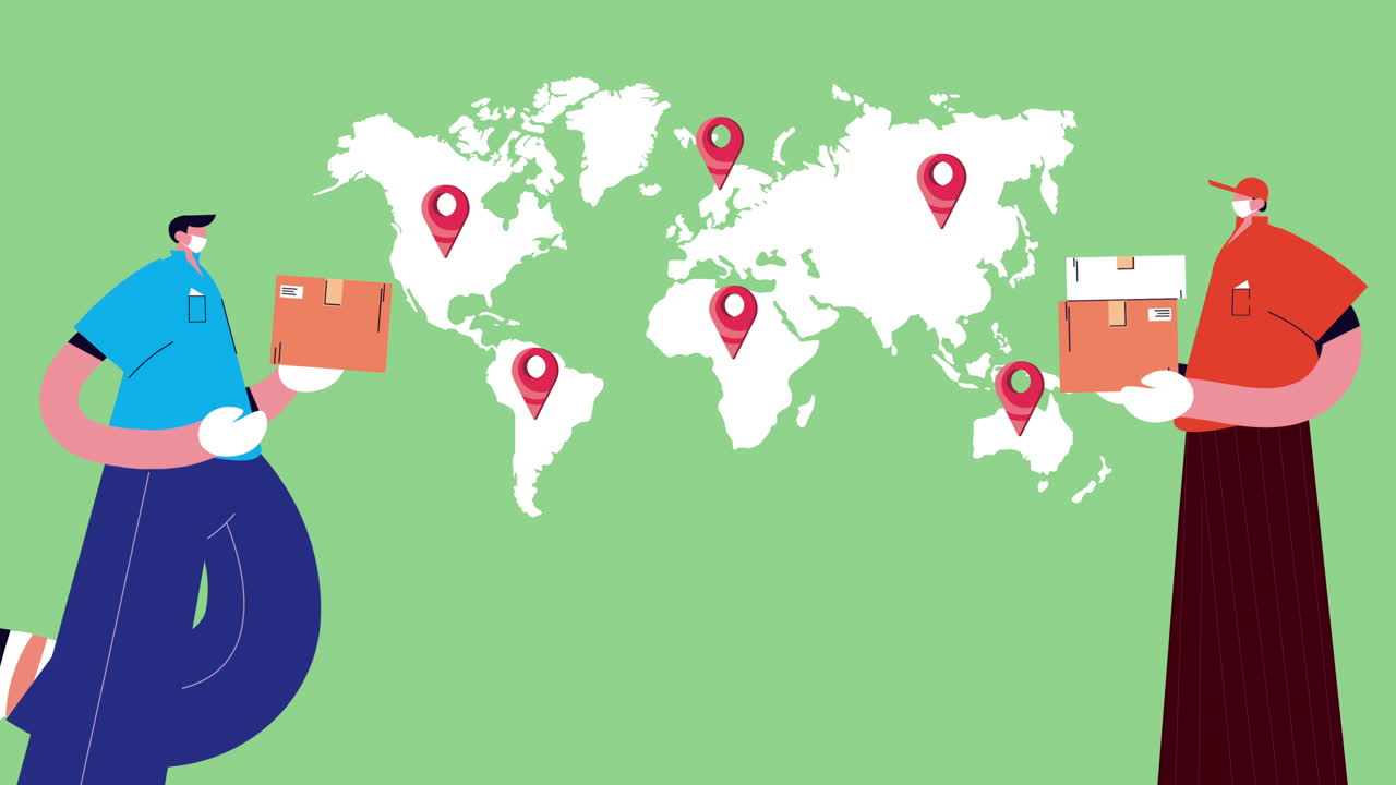 trabajadores de servicios de entrega con animación de cajas