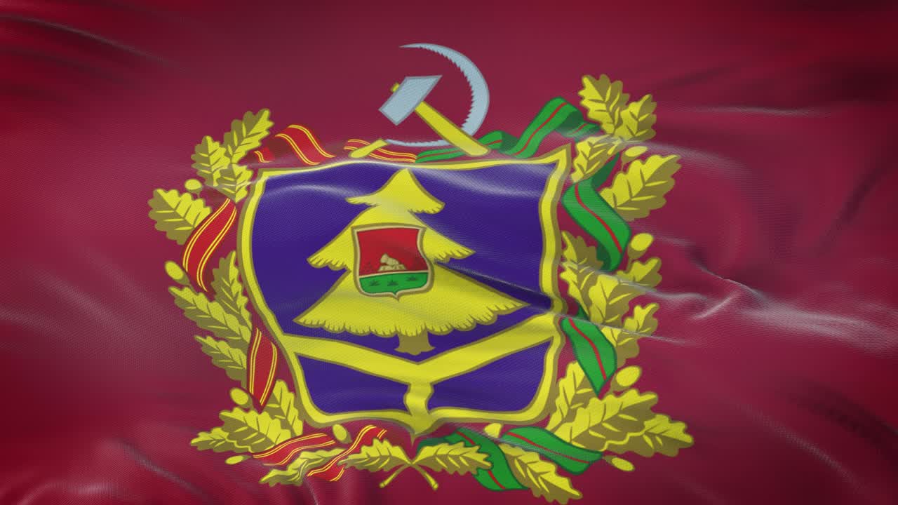 Bryansk oblast (Federal subject of Russia) flag waving in the wind with highly detailed fabric texture. Seamless loop