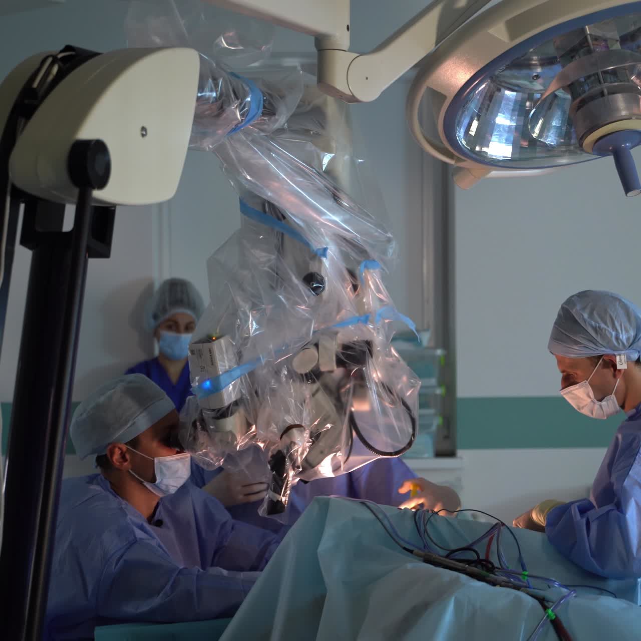 Neurosurgery group surgeons working together. Surgeon specialists in uniform