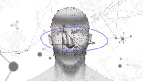 Animation-of-digital-head-and-shapes-on-white-background
