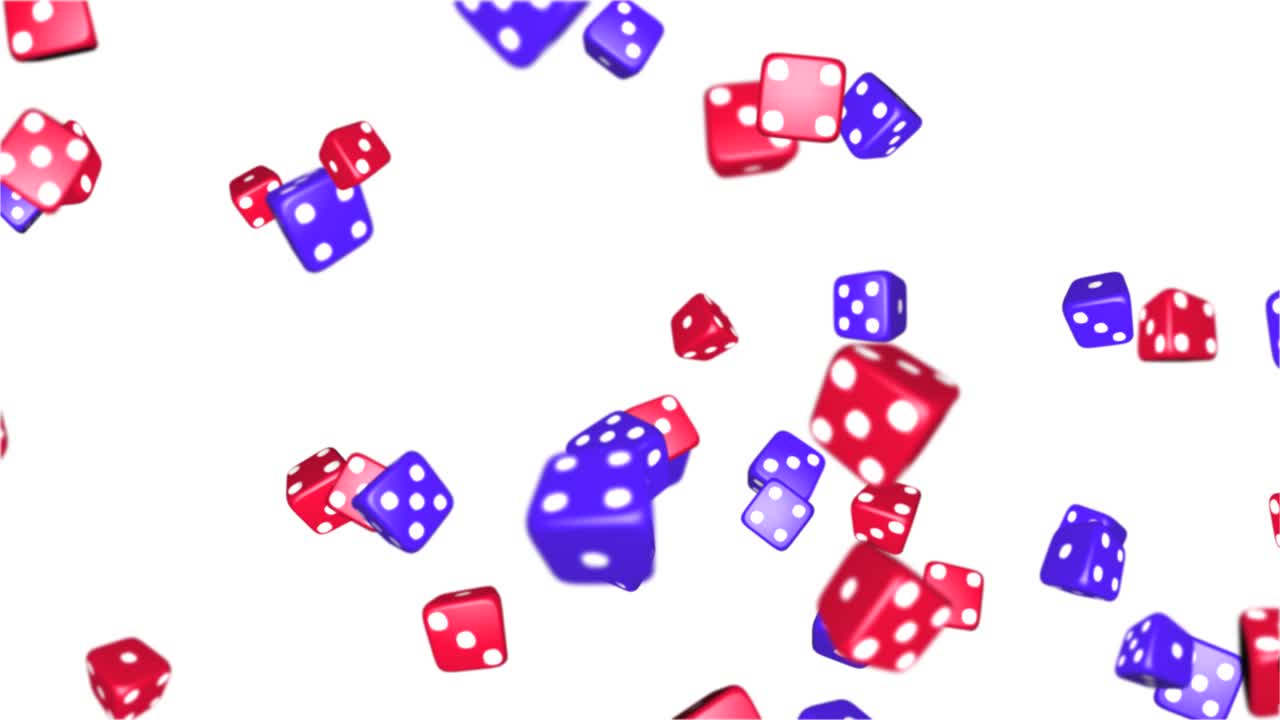 Many gambling Casino dices chance Loop motion Background Alpha Green Screen. 3D