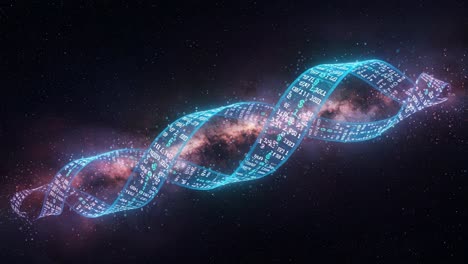 a stunning visualization of a helix structure in space, showcasing data patterns and cosmic elements for an impressive display of science and art integration