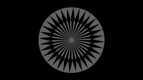 graphic object in black and white with stroboscopic and hypnotic effect, which rotates clockwise decreasing the size from full screen to disappearing in the center, in 16: 9 video format