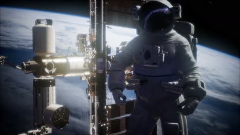 estación espacial internacional y astronauta en el espacio exterior sobre el planeta tierra