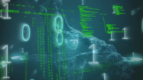 animación del procesamiento de datos y codificación binaria sobre el hilado de cadenas de adn 3d