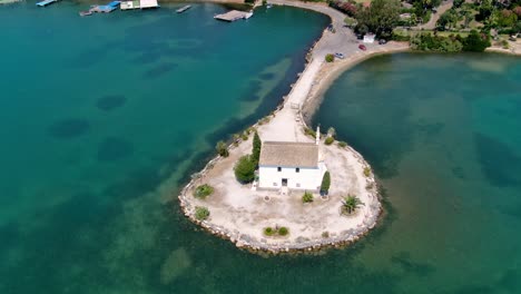 aerial droen view of ipapanti church in corfu greece