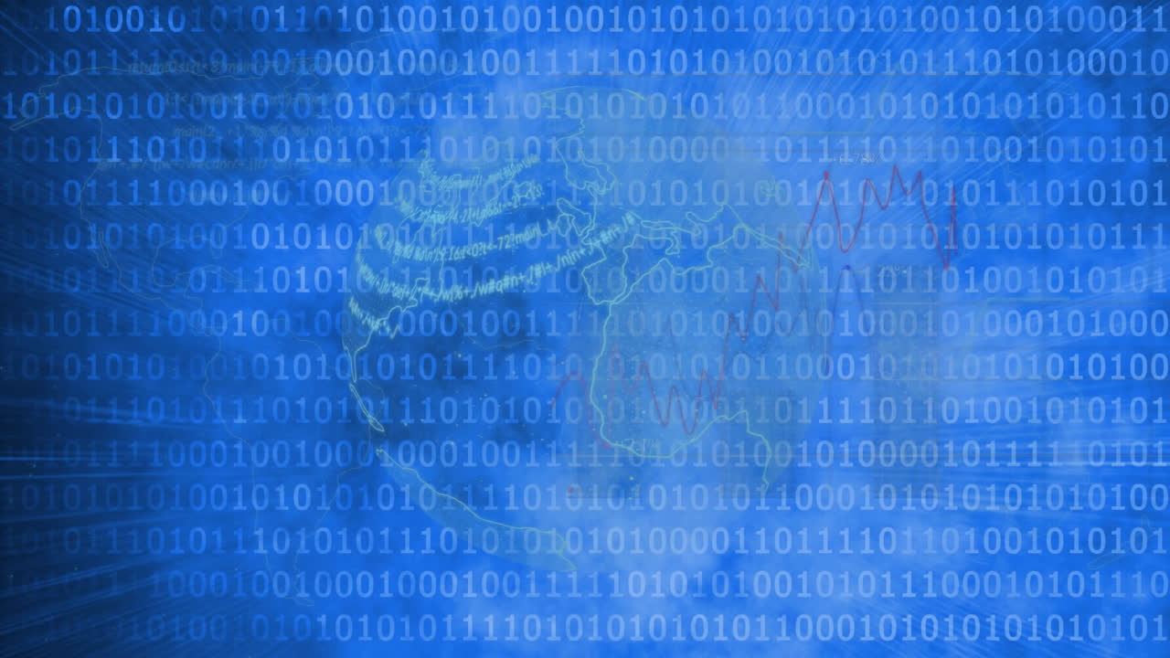 animación de codificación binaria y procesamiento de datos en todo el mundo