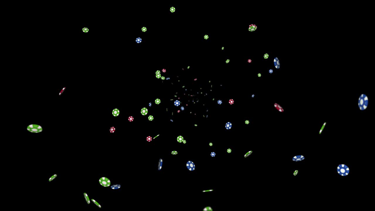3d caídas de fichas de póquer y cartas de juego con efecto borroso. fondo de casino creativo.