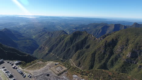 serra do rio do rastro, santa catarina. full scene of landscape showing the belvedere, cars and the road. aerial scene in high altitude.