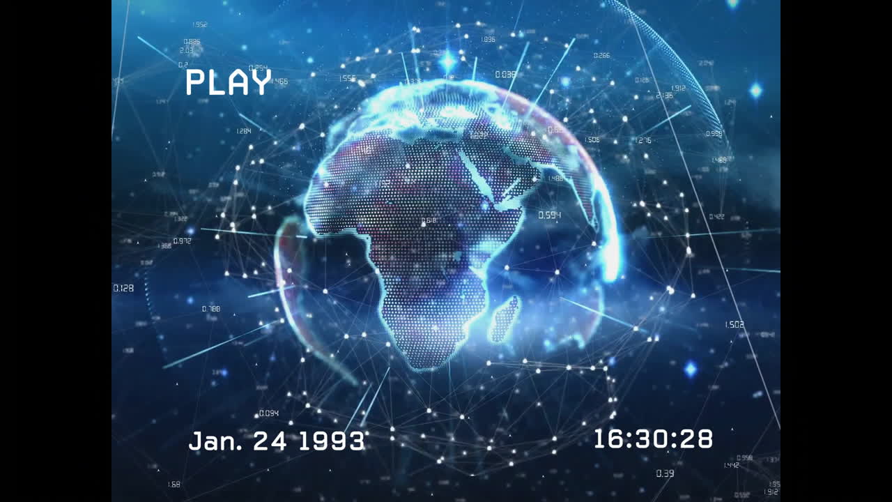 네트워크 연결과 함께 디지털 지구, 시간 스프 비디오를 통해 데이터 처리 애니메이션