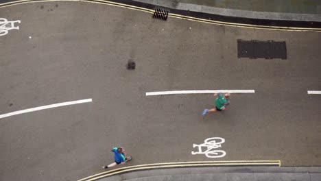 Birds-eye-view-of-runners-on-street