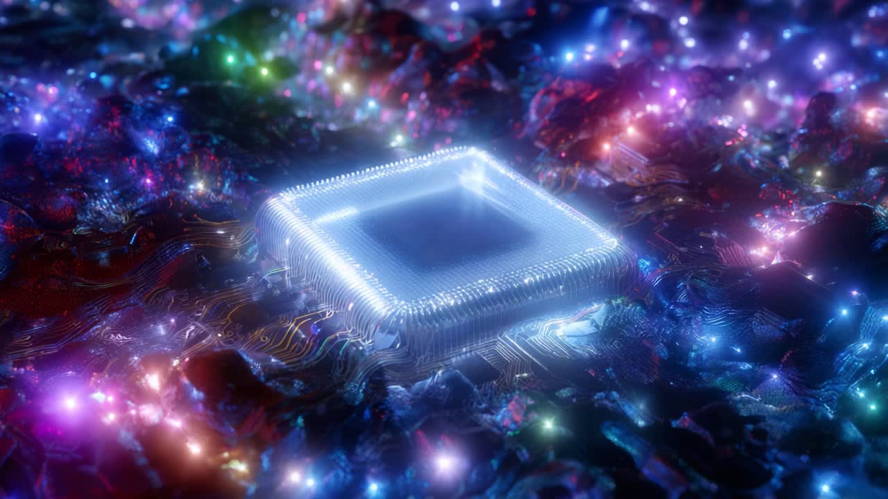 A Stunning Visualization of a Futuristic Microprocessor Embedded in a Colorful, High-Tech Environment, Showcasing Advanced Technology and Data in Vibrant Detail