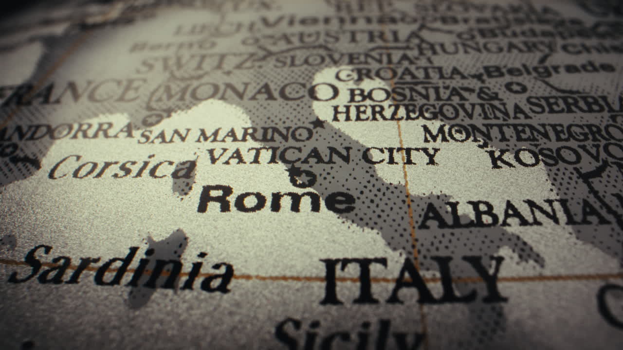 Close-up of a World Map Focusing on the Italian Region