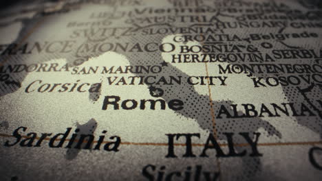 close-up of a world map focusing on the italian region